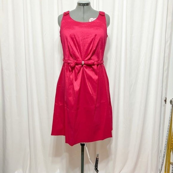 Dana Kay NWOT Sz 12 Red Pink  Sleeveless Pleated Front W/ Embellished Belt Dress - Picture 2 of 6